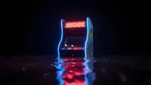 Retro Arcade Cabinet Game Neon Sign Light Reflection