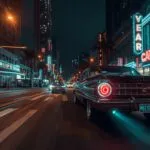 Retro Car Drive Neon Lights Night City