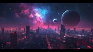 Retro Futurism Cyberpunk Cityscape Night