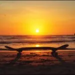 Retro Skateboard Beach Sunset Aesthetic