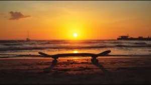 Retro Skateboard Beach Sunset Aesthetic