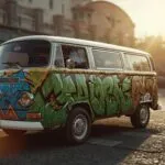 Retro Van Painted with Graffiti