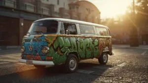 Retro Van Painted with Graffiti