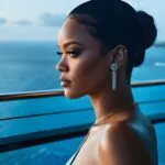 Rihanna Looking at the Ocean From a Balcony
