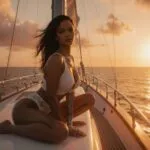 Rihanna Sitting on a Yacht at Sunset