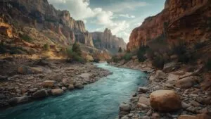 River Flowing Through Rocky Canyon Landscape