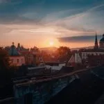 Rustic Rooftops at Golden Sunrise
