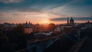 Rustic Rooftops at Golden Sunrise