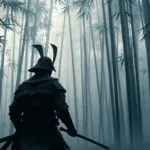 Samurai Warrior in Bamboo Forest Mist