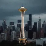 Seattle Space Needle Rainy Atmosphere