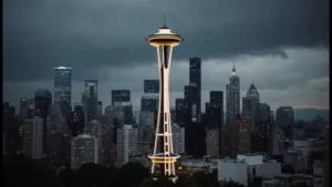 Seattle Space Needle Rainy Atmosphere