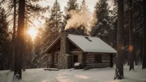 Secluded Cabin Woods Smoke Chimney Winter