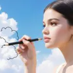 Selena Gomez sketching clouds on a summer afternoon