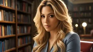Shakira Sitting in a Library Surrounded by Books