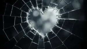 Shattered Glass Fragment with Heart Shape