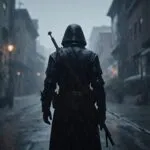 Silent Protagonist Back View Standing Alone Rain