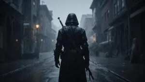 Silent Protagonist Back View Standing Alone Rain