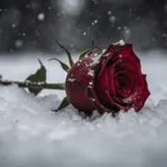 Single Red Rose Wilted Snow Ground