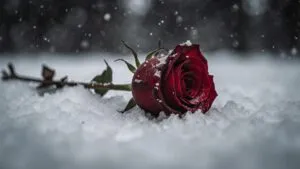 Single Red Rose Wilted Snow Ground