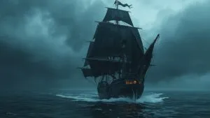 Skeletal Pirate Ghost Ship Sailing