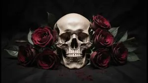 Skull and Roses Dark Macabre Art