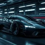 Sleek Electric Sports Car in a Wind Tunnel