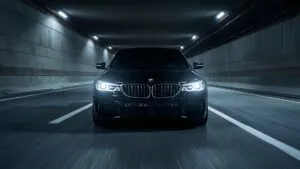 Sleek German Sedan Driving Through a Tunnel at Night