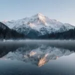 Snowy Peak Alpine Lake Reflection Clear Stillness