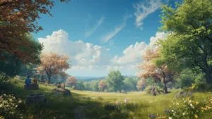 Spring Picnic Under Blooming Trees