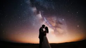 Starlit Sky Couple Embracing Milky Way Cosmic