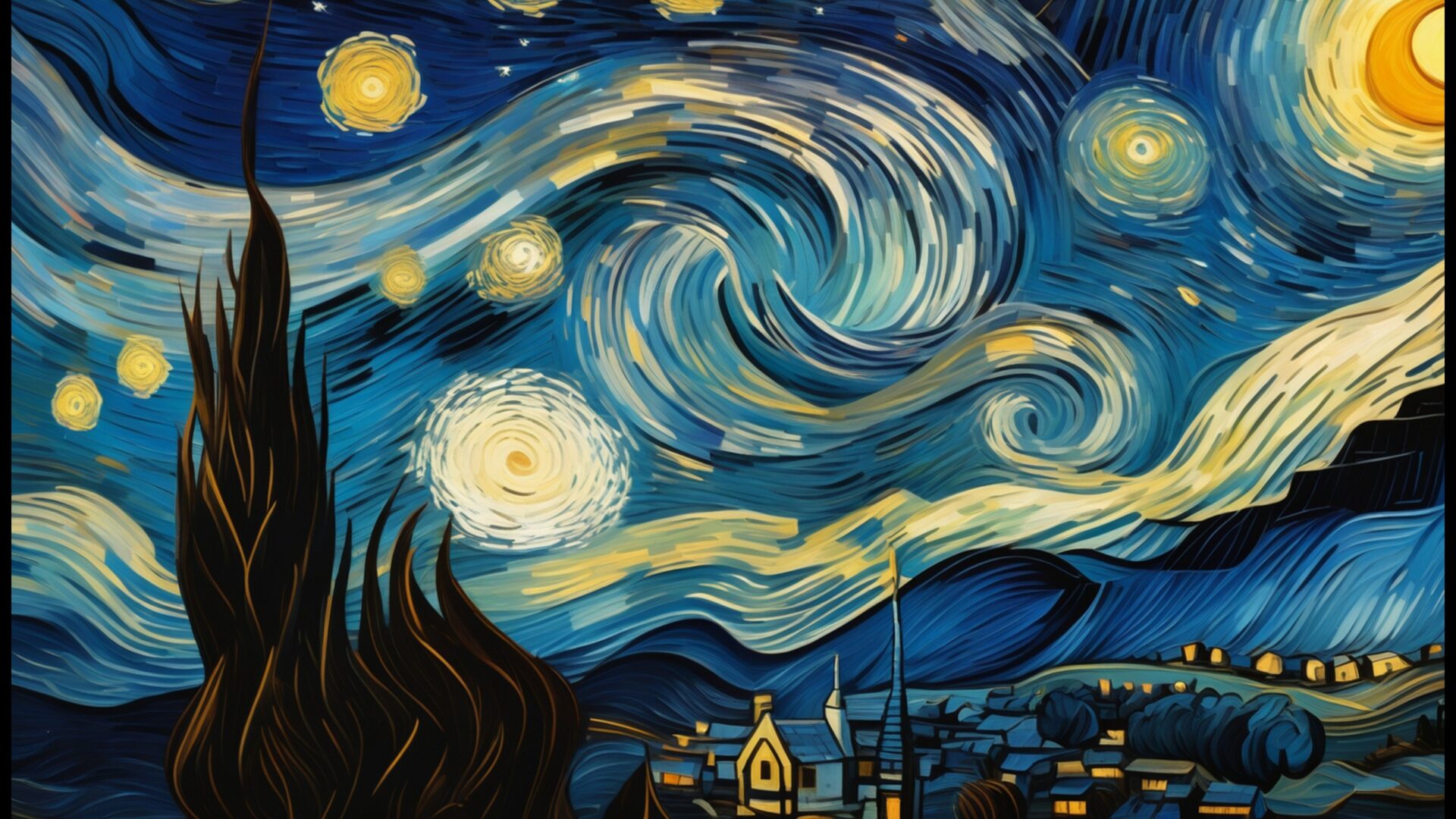starry night dream wallpaper, art & masterpieces, expressionism, masterpiece, night sky, starry night, swirling stars, van gogh, desktop, mobile, background