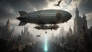 Steampunk Airship Floating Metropolis