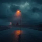 Streetlight Shining on Empty Road