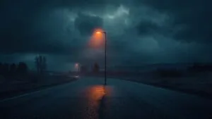 Streetlight Shining on Empty Road