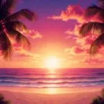Summer Tropical Beach Sunset Vibrant Sky Travel View