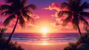Summer Tropical Beach Sunset Vibrant Sky Travel View