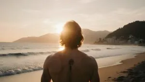 Surfer Waiting for Waves at Sunset