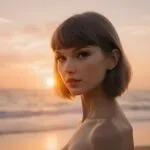 Taylor Swift AI Portrait on Beach Sunset