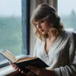 Taylor Swift Reading a Book Beside a Rainy Window