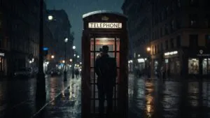 Telephone Booth City Rain Night Scene