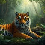Tiger in Dense Jungle Stalking