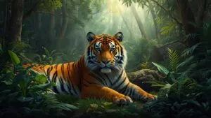 Tiger in Dense Jungle Stalking