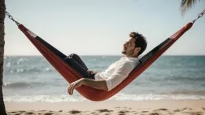 Timothée Chalamet Lounging in a Hammock by the Sea