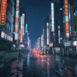 Tokyo City Neon Streets Rainy Night