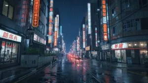 Tokyo City Neon Streets Rainy Night