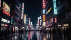 Tokyo Shinjuku Neon Cyberpunk Rain