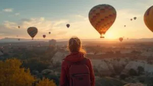 Traveler Watching Hot Air Balloons