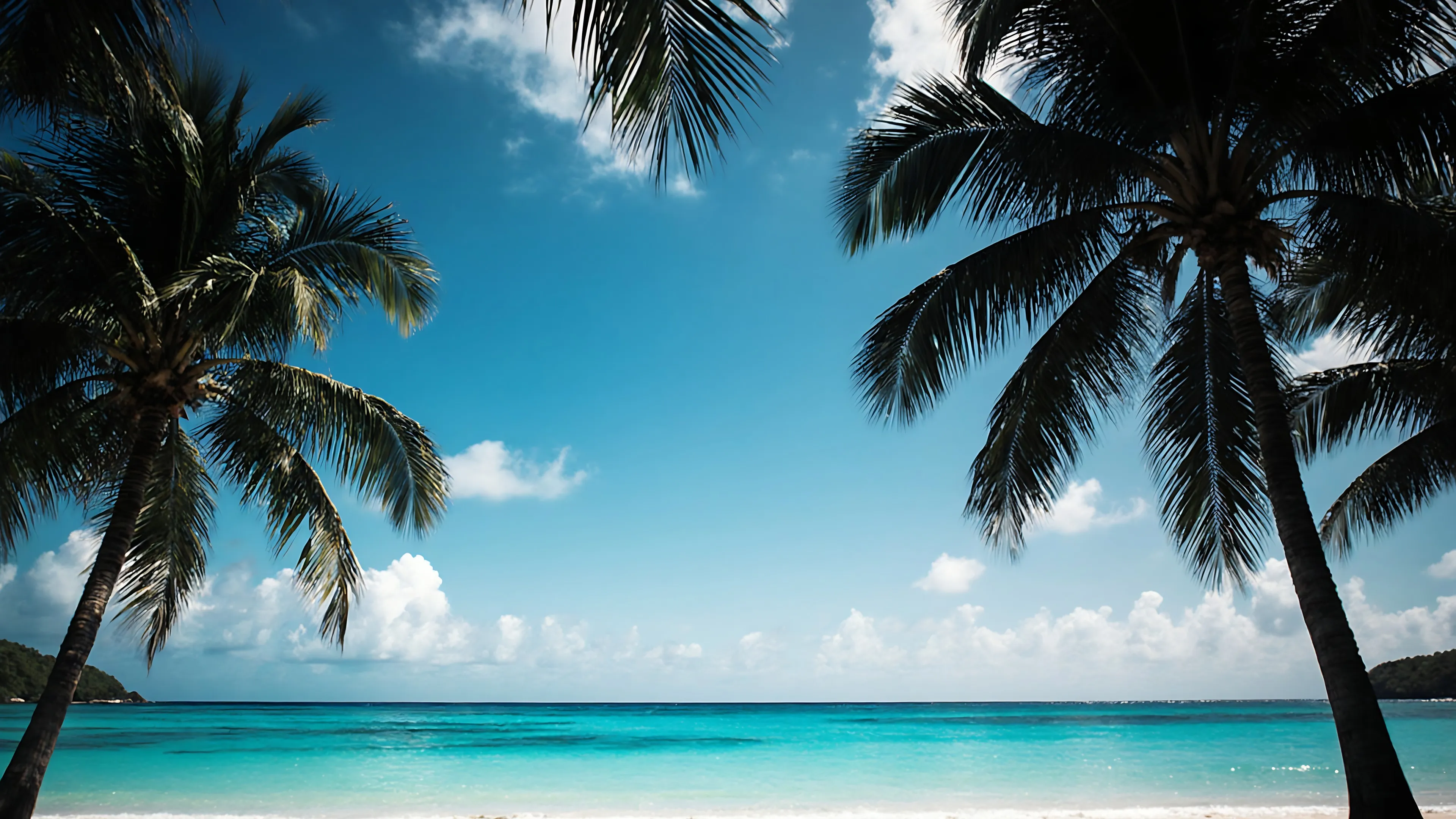 Tropical Beach Turquoise Water Palm Trees Silhouette Wallpaper 4K UHD ...