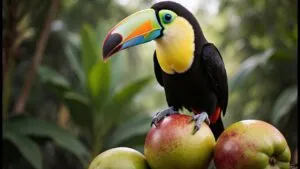 Tropical Toucan Sitting on Fruit