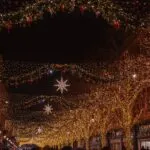 Twinkling Holiday Lights Over City